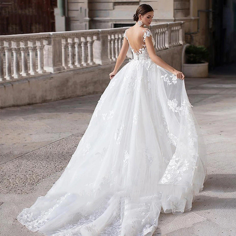 Applique lace two-piece detachable V-neck wedding dress